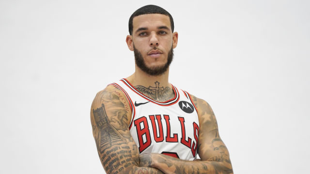 Chicago Bulls guard Lonzo Ball (2) during Chicago Bulls Media Day at Advocate Center.